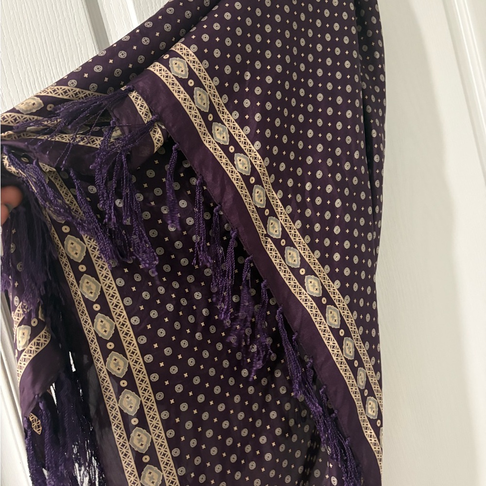 Roots Purple & Cream Print Silk Scarf (Large)
